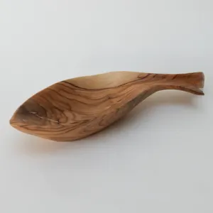 Leaf-Shaped Olive Wood Serving Dish with Short Handle