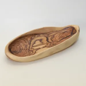 Oval Olive Wood Serving Tray with Raised Natural-Edge Rim