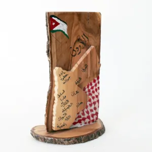 Freestanding Jordan Heritage Wooden Plaque with Flag and Keffiyeh