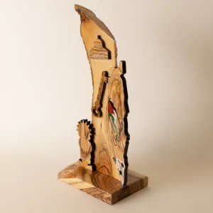 Palestine Heritage Wooden Sculpture with Jerusalem Landmark Detail