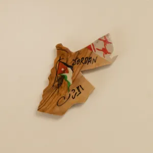 Jordan Map Wooden Keychain with Flag and Keffiyeh Pattern Detail