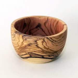 Deep Round Olive Wood Bowl with Dramatic Dark Grain Pattern
