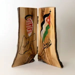 Jordan and Palestine Wooden Open-Book Sculpture with Flag Motifs