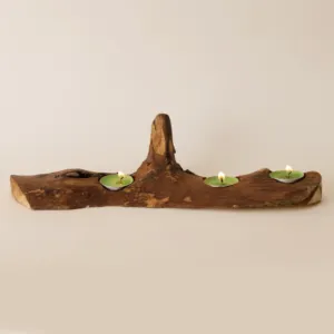 Rustic Branch Wooden Tealight Holder for Three Candles