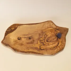Rustic Live-Edge Olive Wood Serving Tray with Organic Shape