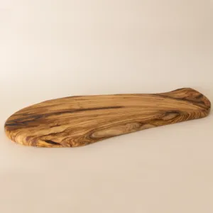 Long Leaf-Shaped Olive Wood Serving Board with Natural Grain