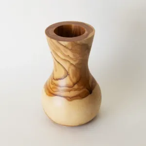 Compact Curved Wooden Flower Vase with Flared Neck