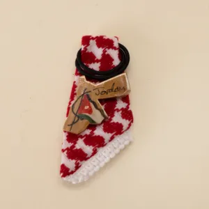 Jordanian Keffiyeh Hanging Charm with Olive Wood Jordan Map Detail
