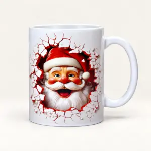 Festive Heat-Pressed Santa Portrait Ceramic Mug, 325 ml