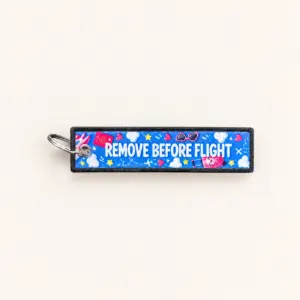 Blue Remove Before Flight Fabric Key Fob, 12x2.3 cm