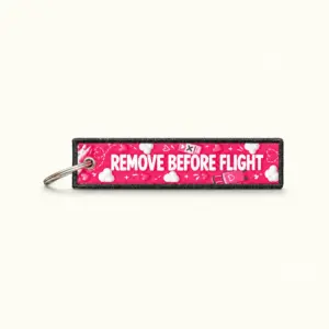 Pink Remove Before Flight Fabric Key Fob, 12x2.3 cm