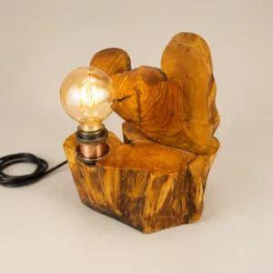 Handmade Olive Wood Heart Table Lamp – Olive Pulse Design, 27 cm