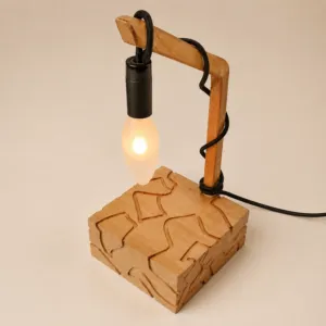 Handmade Wooden Table Lamp – Puzzle Design with Warm Light, 35 cm