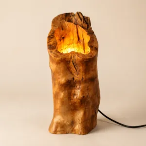 Handmade Hollow Wood Ambient Lamp – Forest Ember Design with Warm Light, 30 cm