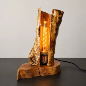 Handmade Hollow Trunk Table Lamp – Organic Aura Design with Warm Light, 30 cm