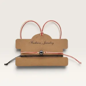Red Cord Bracelet Set with Black Evil Eye Bead Handmade and Adjustable