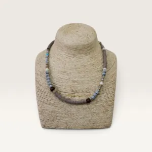Blue Grey and Brown Beaded Handmade Necklace with Adjustable Fit