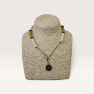 Black Cord Necklace with Earth-Tone Beads and Pendant