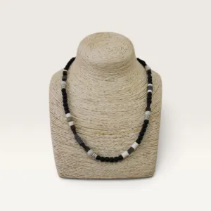 Black White and Beige Beaded Handmade Necklace with Adjustable Fit