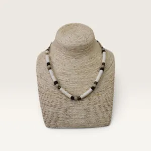 Black White and Brown Beaded Handmade Necklace with Adjustable Fit