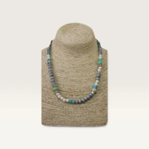 Grey White and Turquoise Beaded Handmade Necklace