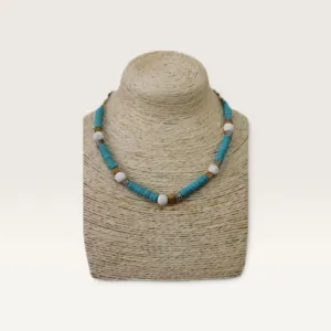 Turquoise Brown and White Beaded Handmade Necklace