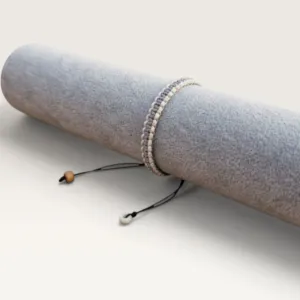 Grey and White Braided Cord Bracelet with Beads for Everyday Wear