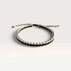 Black and White Braided Cord Bracelet with Beads