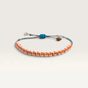 Orange and White Braided Cord Bracelet with Blue Knot