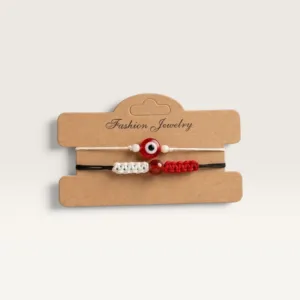 White Cord Bracelet Set with Red Bead Detail for Everyday Wear