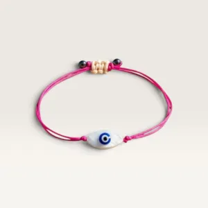 Pink Cord Bracelet with Blue Evil Eye Bead for Everyday Wear