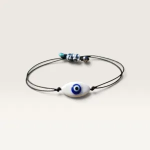 Black Cord Bracelet with Blue Evil Eye Bead Handmade and Adjustable