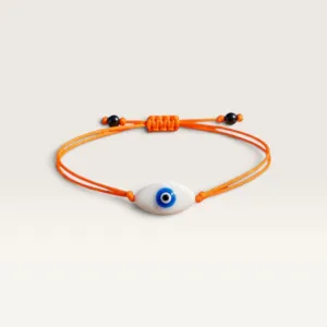 Orange Cord Bracelet with Blue Evil Eye Bead with Adjustable Fit