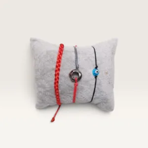 Red Grey and Black Handmade Bracelet Set with Adjustable Fit