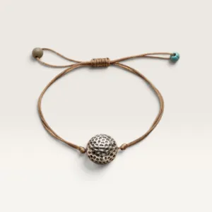 Brown Cord Bracelet with Silver-Tone Sphere Bead