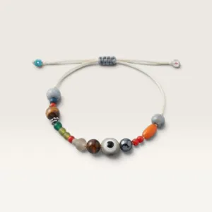 White Cord Bracelet with Multicolor Beads and Eyes