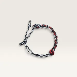 Black White and Red Braided Cord Bracelet Handmade and Adjustable