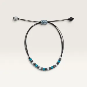 Black Cord Bracelet with Blue and Silver-Tone Beads