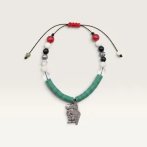 Black Cord Bracelet with Green Wrap and Hamsa Charm