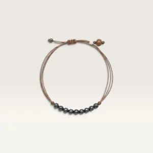 Brown Cord Bracelet with Dark Bead Row Handmade and Adjustable