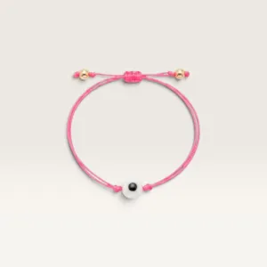 Pink Cord Bracelet with Black and White Beads with Adjustable Fit