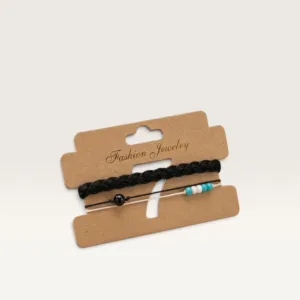 Black Braided Bracelet Set with Turquoise Beads for Everyday Wear