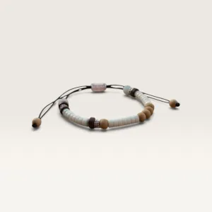 Black Cord Bracelet with Grey and Beige Beads for Everyday Wear