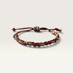 Black Red and White Braided Cord Bracelet Handmade and Adjustable