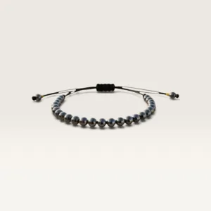Black Cord Bracelet with Grey Bead Row with Adjustable Fit