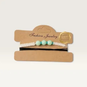 White Cord Bracelet Set with Turquoise Bead Row Handmade and Adjustable