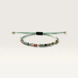 Mint Cord Bracelet with Multicolor Bead Row Handmade and Adjustable