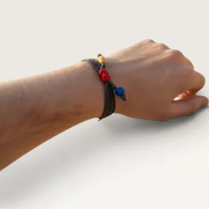 Black Cord Bracelet with Multicolor Drop Charms with Adjustable Fit