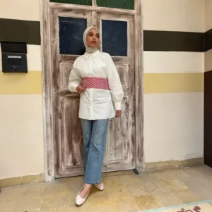 حزام بوجهين بنقشة الشماغ الأحمر والأبيض، مقاس حر