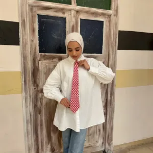 ربطة عنق بوجهين بنقشة الشماغ الأحمر والأبيض، مقاس حر